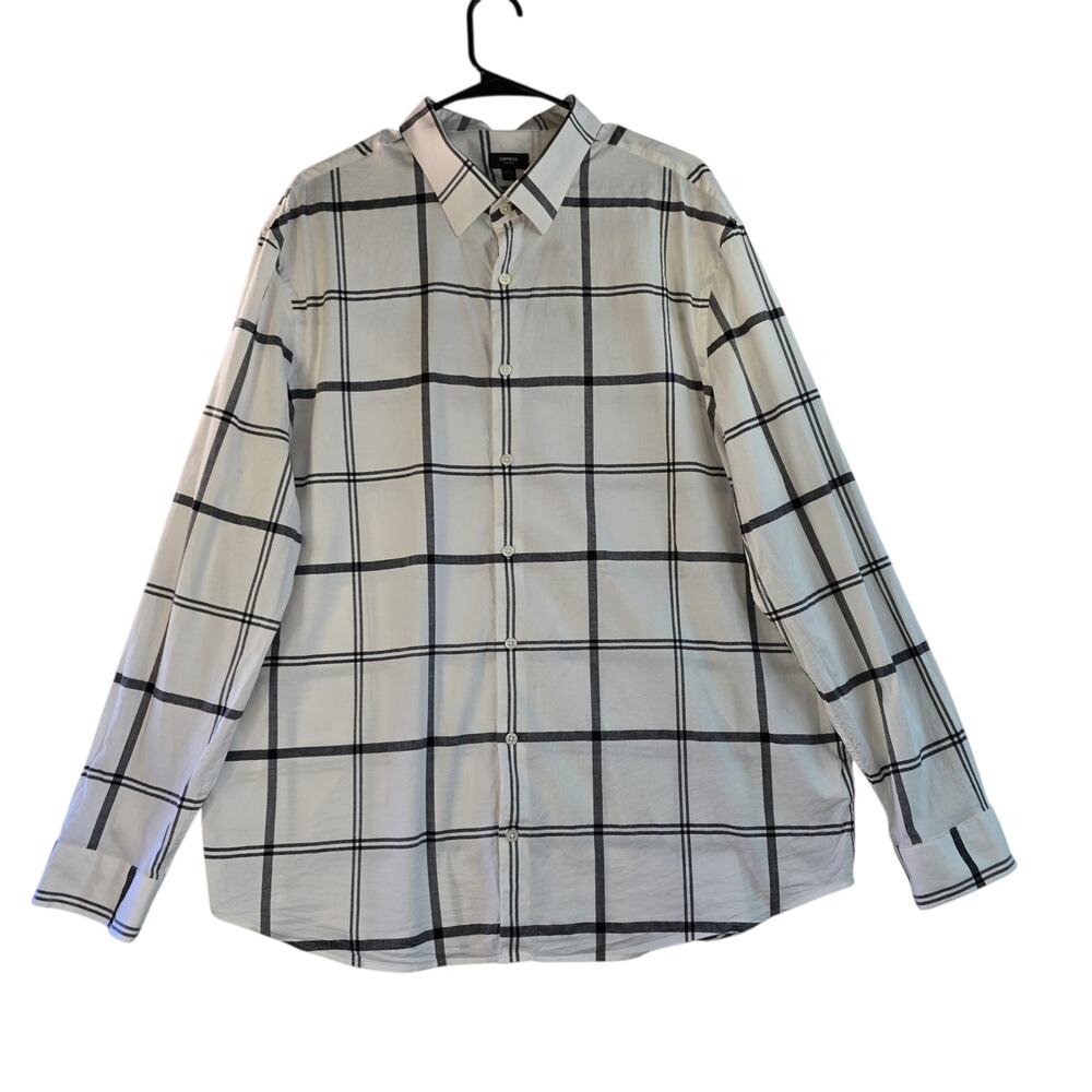 Express Slim1MX Men's Longsleeve Button Up White/Black Plaid Size XXL